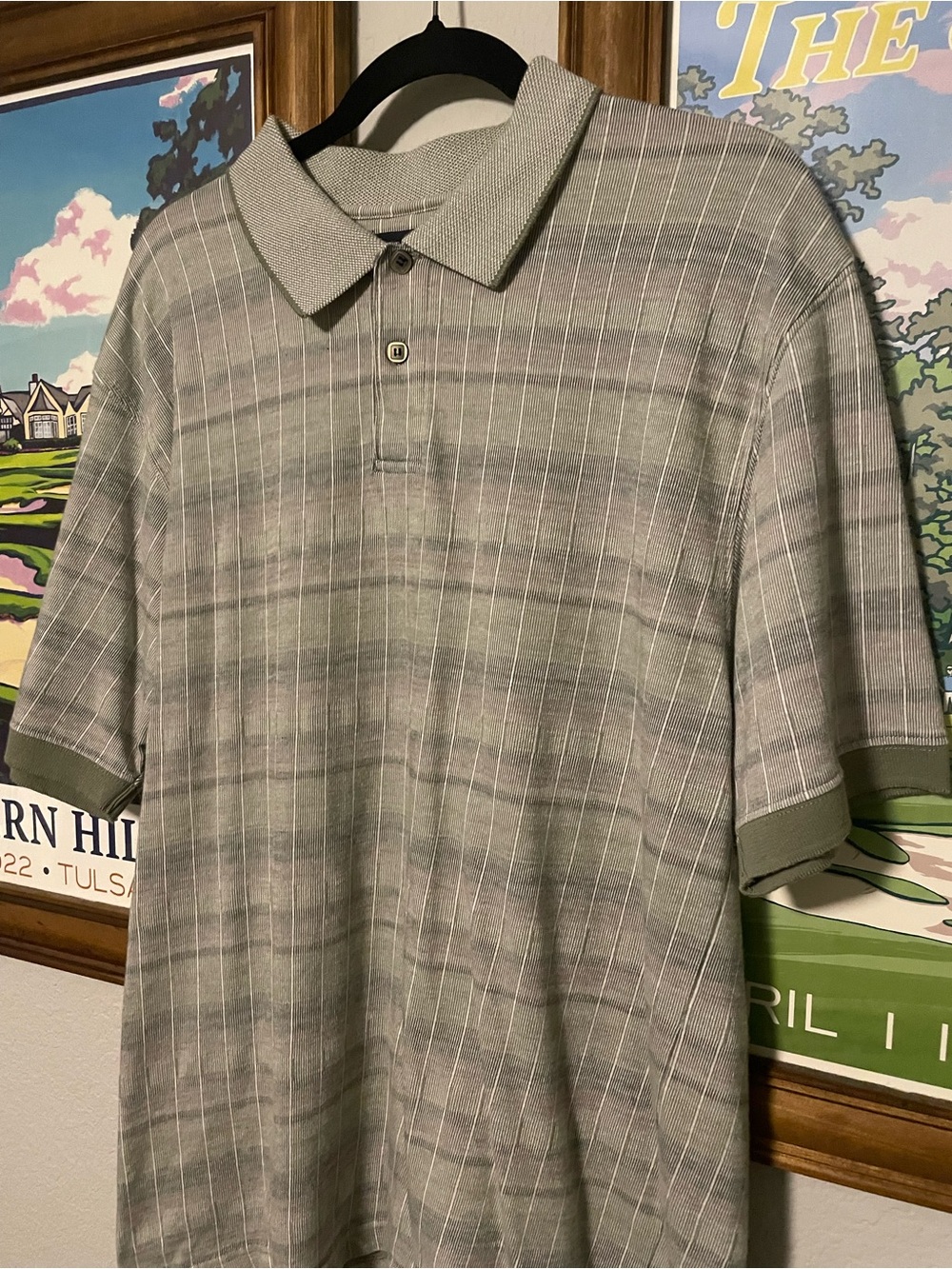 Marc Edwards Golf Polo Shirt XL Gray Striped Cotton Blend Casual